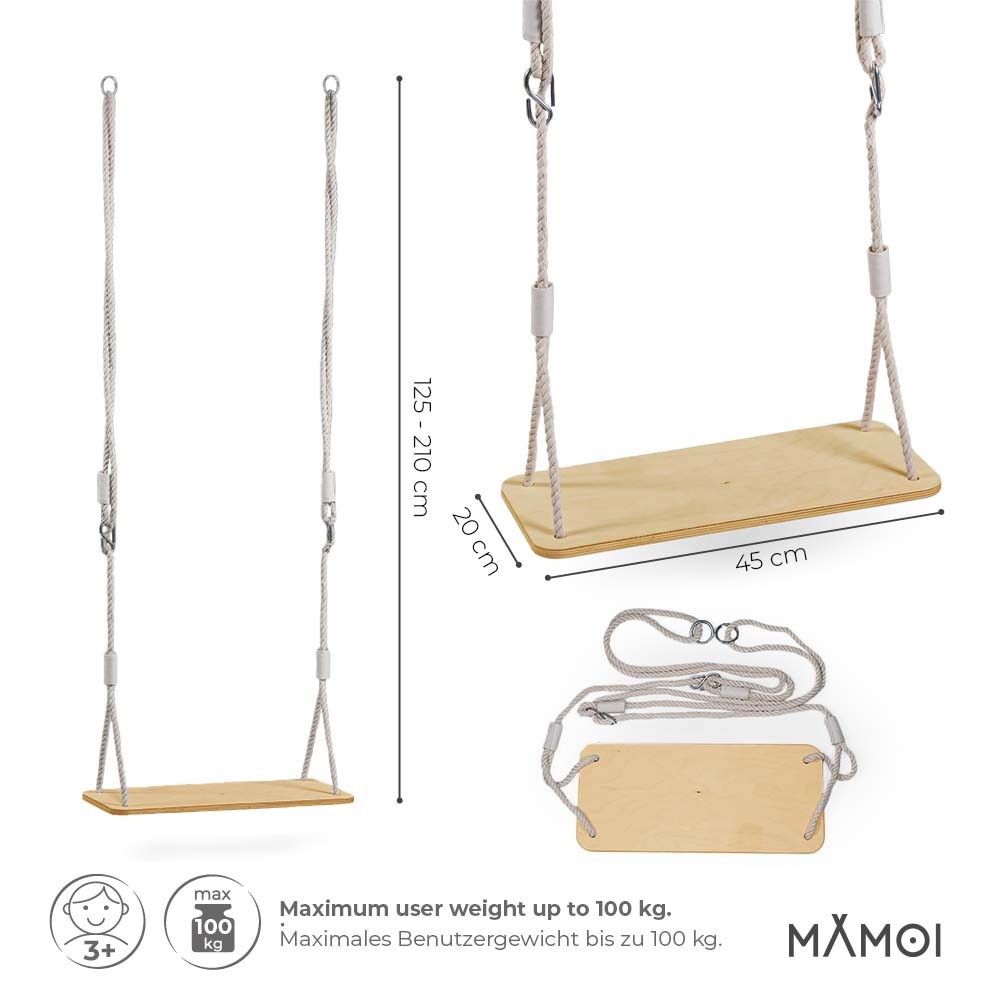 MAMOI® Balancoire interieur pour bebe et enfants, Siege balançoire en bois  et en coton pour bébé, Balansoire pour enfant, Balancelle scandinave, Baby