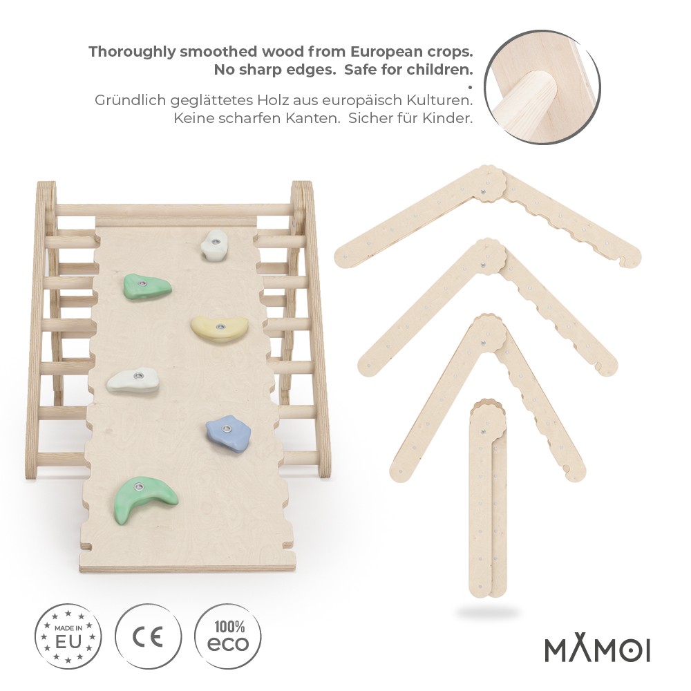 MAMOI® Indoor climbing triangle with slide for kids, Baby climbing frame,  Wooden toddler gym for children outside and outdoor, Frames and slides,  montessori toys for toddlers age 1-3 