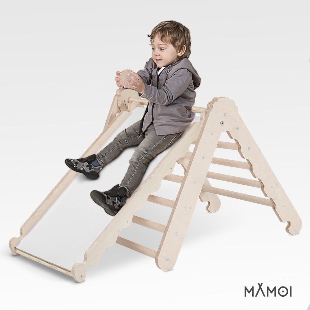 MAMOI® Triangle descalade avec toboggan interieur pour enfant, Mur escalade  intérieur en bois pour bebe à partir de 1/2/3 an, Motricité libre