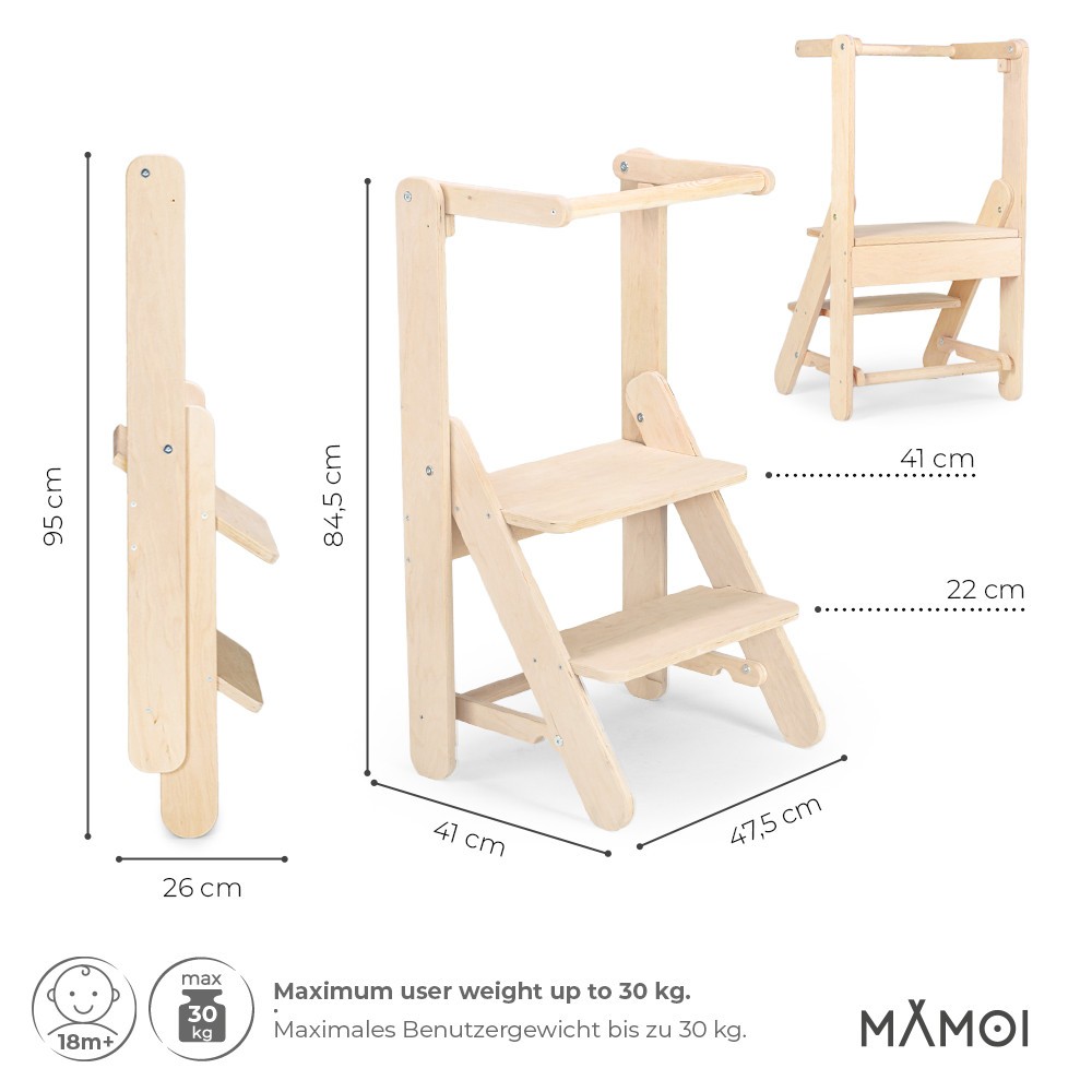 MAMOI® Tour d observation de bois pour enfant, Chaise pliable pour  apprentissage pour bebe, Table tabouret d'observation montessori à partir  de 1 an 2/3 ans 