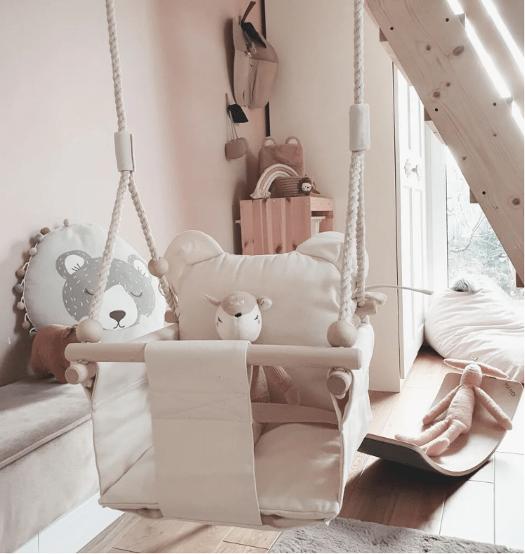 MAMOI® Balancoire bebe pour interieur, Siege balançoire pour bébé,  Balancelle de coton en bois naturel, Baby swing pour enfant à partir de 1  an, 3 en 1 