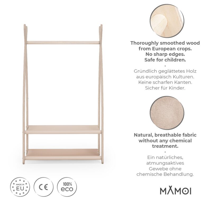 MAMOI® Children clothes rail Beige 53x95x32cm | Dressing up rail for ...