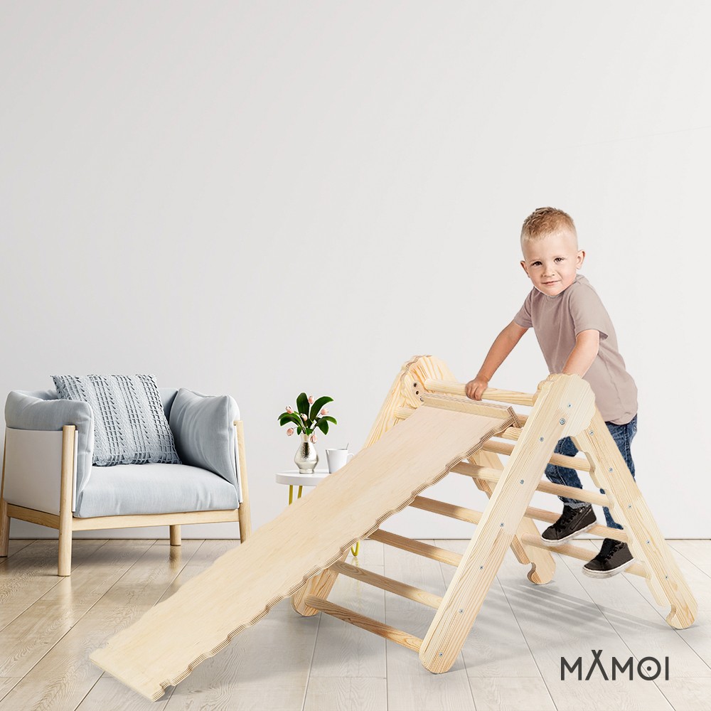 MAMOI® Toboggan interieur pour enfant, Tobogan pour triangle et mur  escalade pour bebe, Jeux en bois intérieur, Tobbogan montessori à partir de  1 an