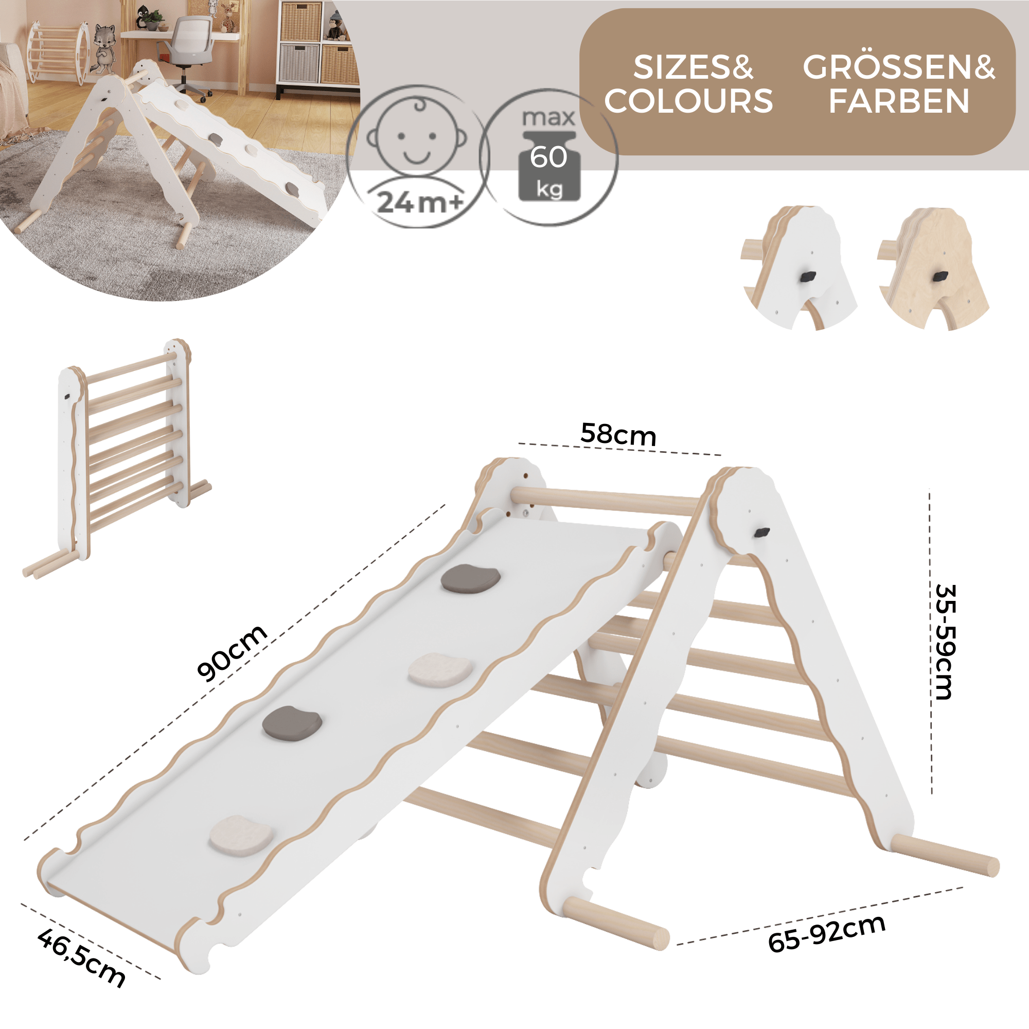 MAMOI® Triangle descalade interieur pour enfant, Mur escalade intérieur en  bois pour bebe à partir de 1/2/3 an, Motricité libre montessori 