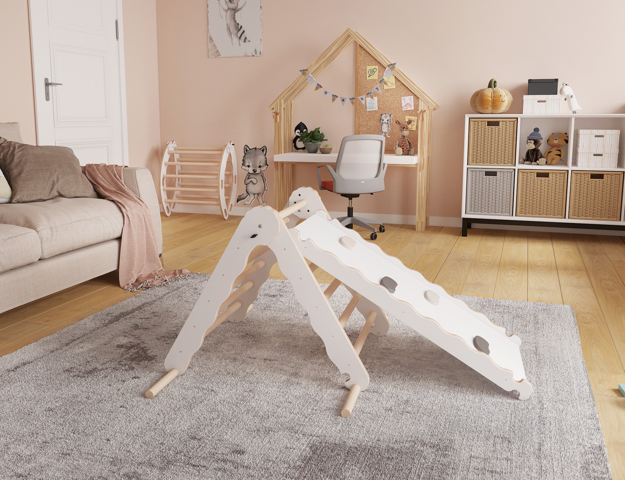 MAMOI® Triangle avec Toboggan Interieur, Mur Escalade pour Enfant, Aire de  Jeux pour Bebe, Espalier en Bois, Rocker Arche à partir, Bascule :  : Jeux et Jouets