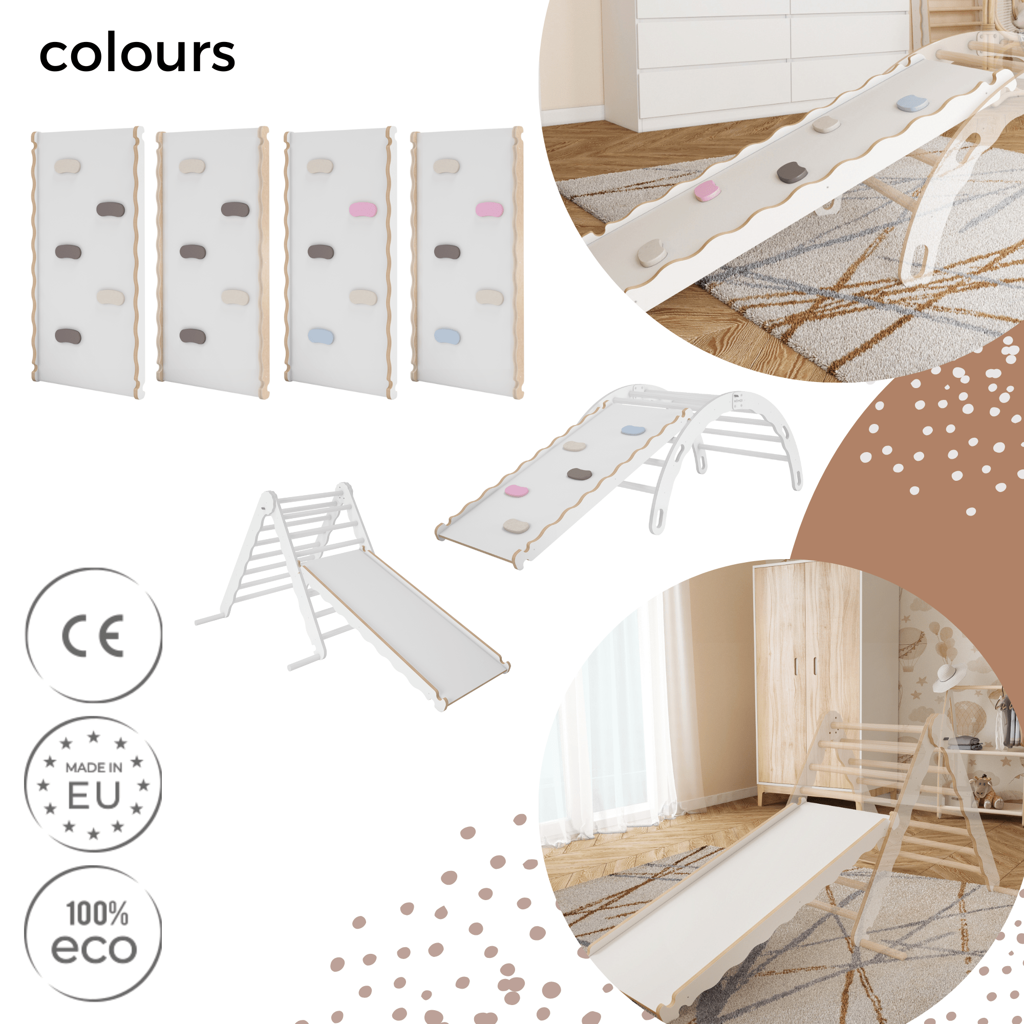 MAMOI® Set : Triangle, arche escalade et toboggan pour enfant, Structure  motricité interieur pour bébé, Mur descalade et tobogan intérieur en bois  pour bebe, Motricite montessori 3 ans 