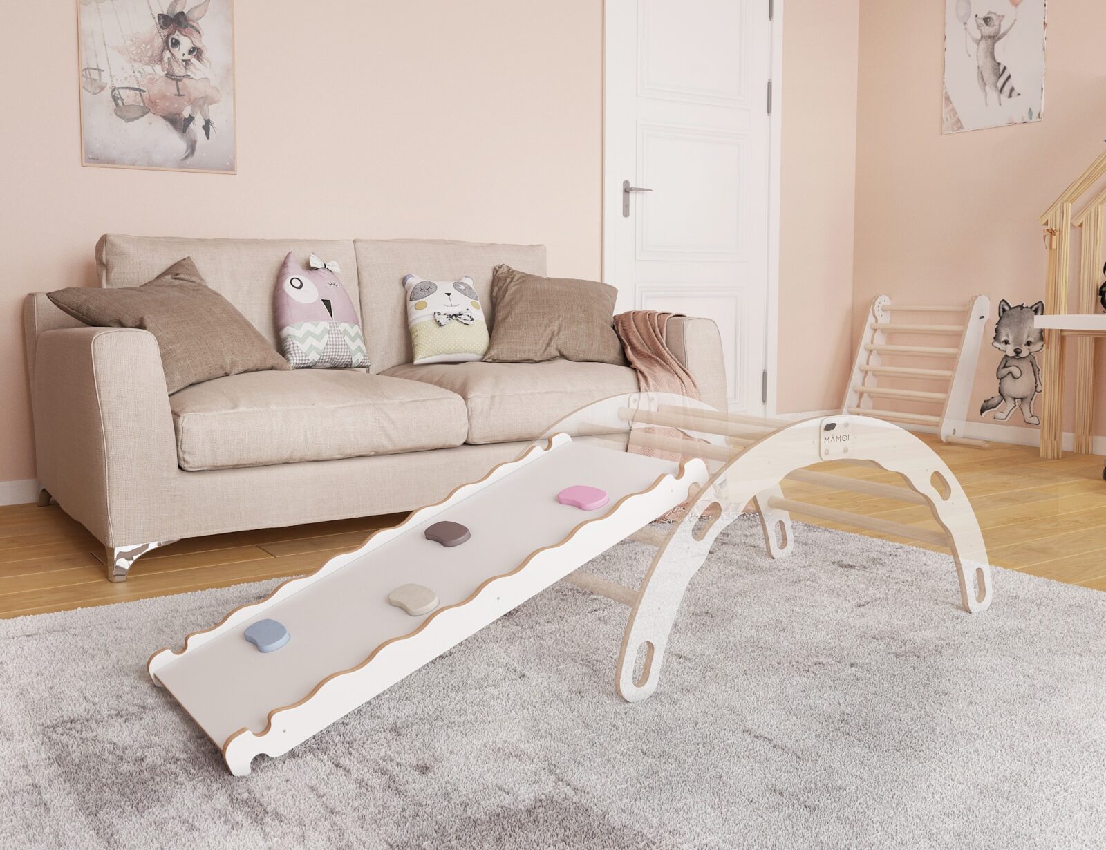 MAMOI® Toboggan interieur pour enfant, Tobogan pour triangle et mur  escalade pour bebe, Jeux en bois intérieur, Tobbogan montessori à partir de  1 an