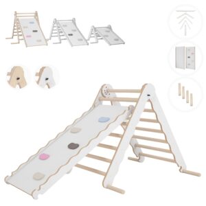 MAMOI® Indoor climbing triangle with slide for kids, Baby climbing frame, Wooden toddler gym for children outside and outdoor, Frames and slides, montessori toys for toddlers age 1-3