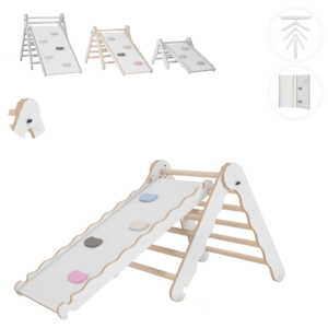 MAMOI® Triangle descalade avec toboggan interieur pour enfant, Mur escalade intérieur en bois pour bebe à partir de 1/2/3 an, Motricité libre montessori