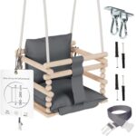 MAMOI® Baby swing Grey, Toddler sensory seat 3 in 1, Wooden door bouncer for kids, Indoor swings set, Chair from birth for toddlers age 1-3