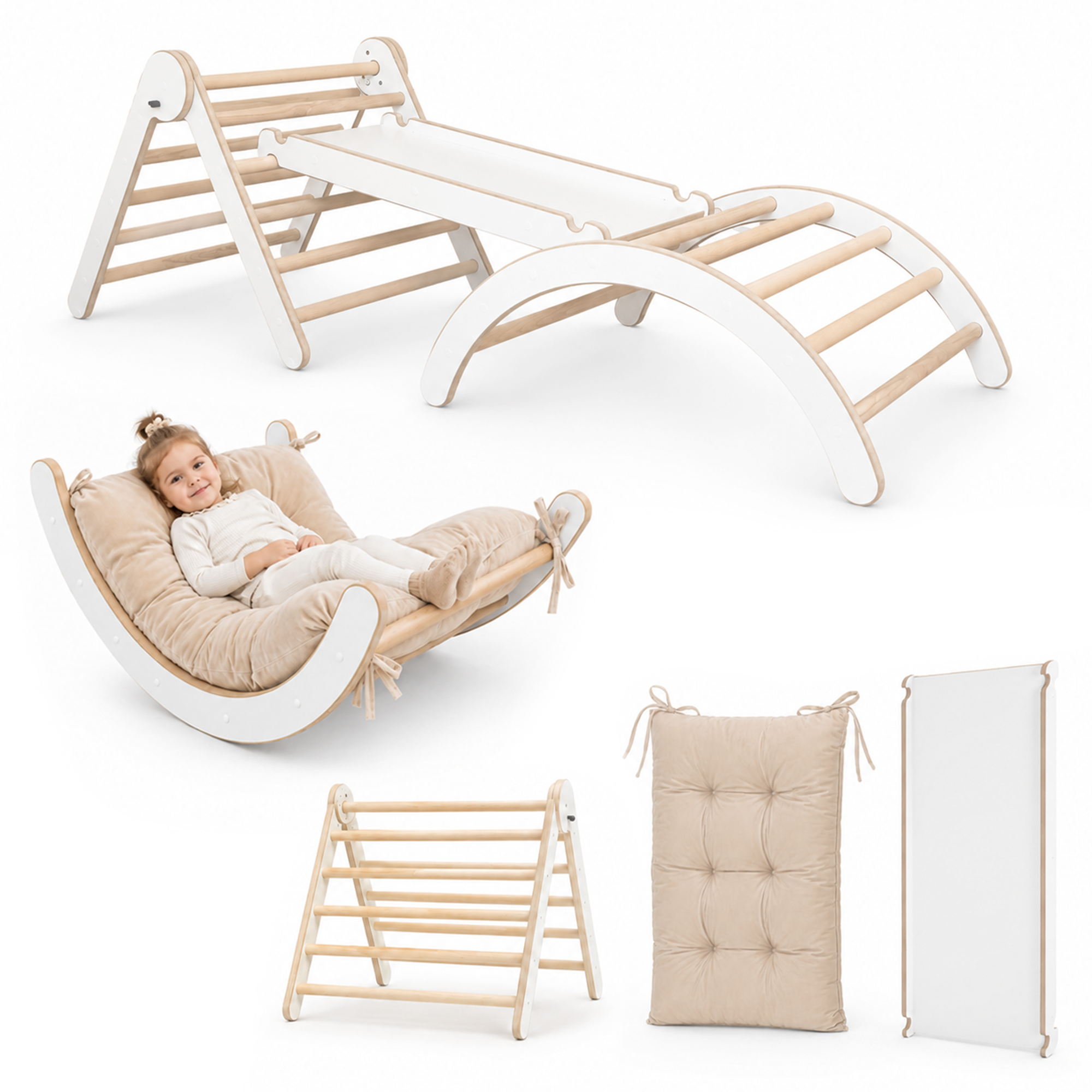 MAMOI® Ensemble d’escalade 4 en 1 pour enfants, arche à bascule, coussin, triangle d’escalade et toboggan
