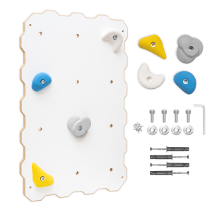 MAMOI® Kletterwand aus Holz für den Innenbereich mit 4 Klettergriffen, weißes Kletterwand-Modul, Indoor-Kletterset für zu Hause, Kletterwand zur Selbstmontage