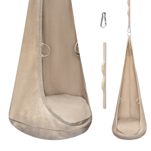 MAMOI® poltrona sospesa a bozzolo in tessuto velvet con cuscino e prolunga, elegante seduta sospesa per la casa, morbida poltrona relax in velluto con maniglie, resistente struttura Premium, portata massima 80 kg