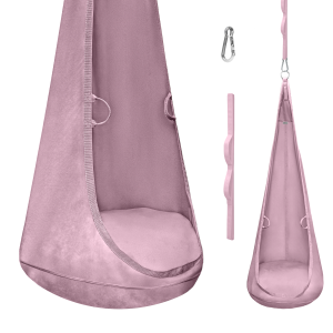 MAMOI® poltrona sospesa a bozzolo in tessuto velvet con cuscino e prolunga, elegante seduta sospesa per la casa, morbida poltrona relax in velluto con maniglie, resistente struttura Premium, portata massima 80 kg