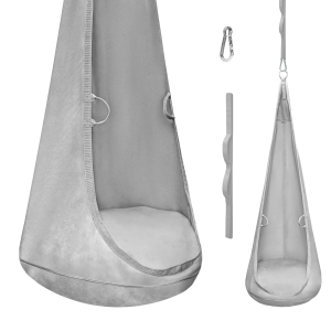MAMOI® poltrona sospesa a bozzolo in tessuto velvet con cuscino e prolunga, elegante seduta sospesa per la casa, morbida poltrona relax in velluto con maniglie, resistente struttura Premium, portata massima 80 kg