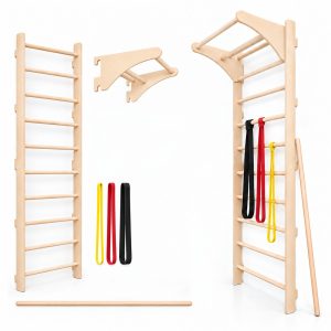 MAMOI Wall Bars with Pull-Up Handle, Resistance Bands and Stretching Stick