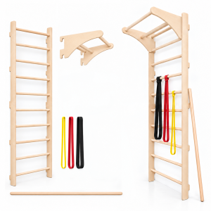 MAMOI Wall Bars with Pull-Up Handle, Resistance Bands and Stretching Stick