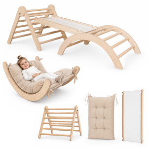 MAMOI® Ensemble d’escalade 4 en 1 pour enfants, arche à bascule, coussin, triangle d’escalade et toboggan
