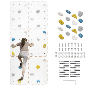 MAMOI® Indoor-Kletterwand mit Griffen, 4 Module, moderne Kletterwand für das Zimmer, weiße Holzwerkstoffplatte, Kletterset zur Montage