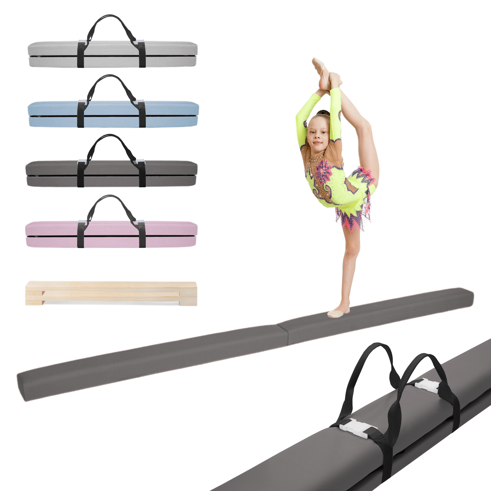 MAMOI® Gymnastics beam for kids Grey (200 cm), Padded non-slip folding balance beam, Kids gym equipment at home, Gymnastic floor beams & bases for children
