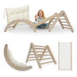 MAMOI® Climbing Frame Climbing Triangle Indoor 4 in 1 SET. Montessori climbing arch with cushions, indoor playground 1-3 years and slide for children.