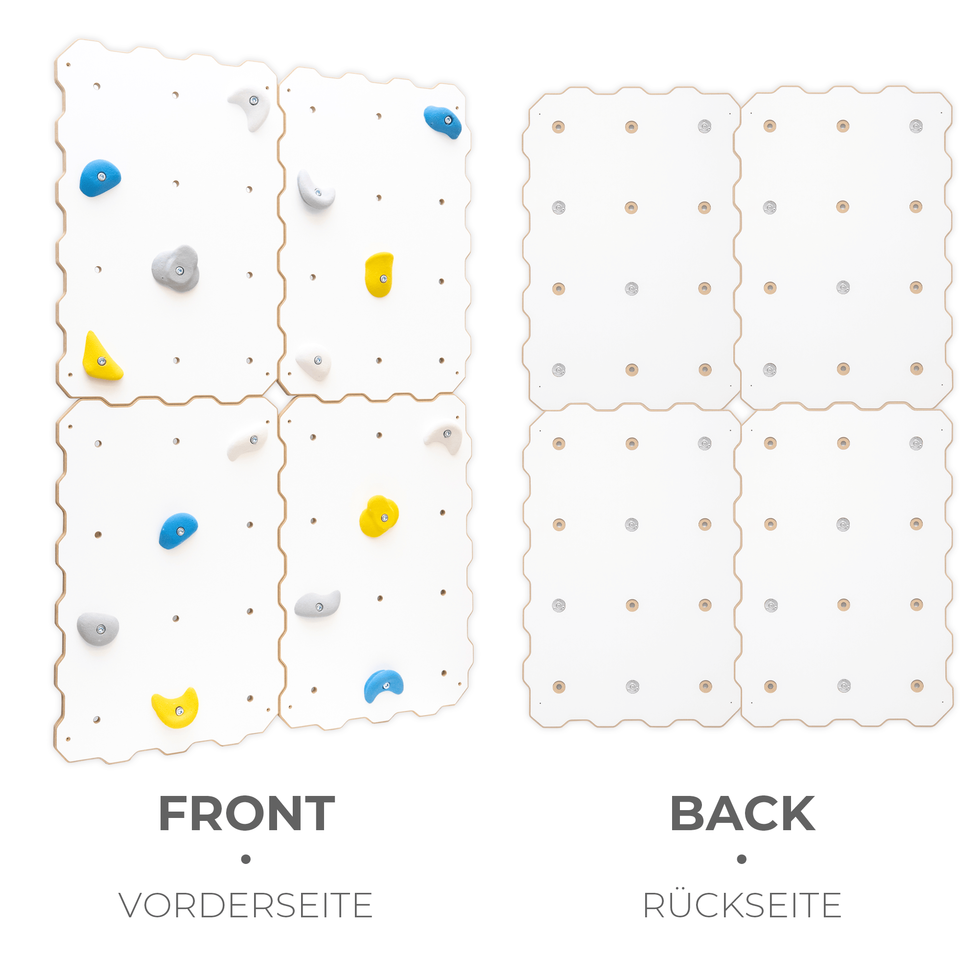 MAMOI® Wewnętrzna ścianka wspinaczkowa z uchwytami, 4 moduły, nowoczesna ścianka wspinaczkowa do pokoju, biała płyta drewnopochodna, zestaw do wspinania do montażu