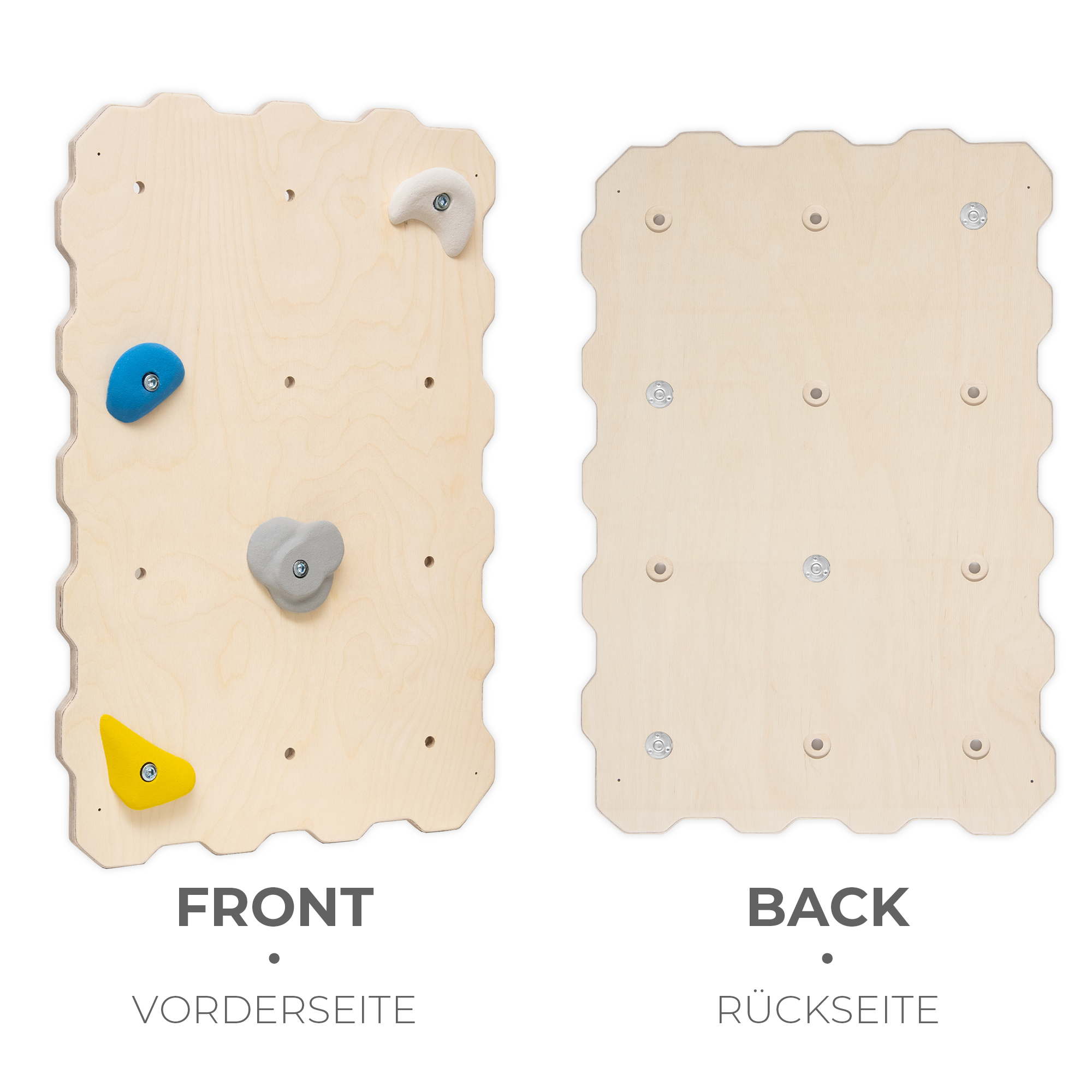 MAMOI® Parete da arrampicata in legno per uso interno con 4 prese da arrampicata | Modulo da arrampicata con pannello in legno multistrato | Set da arrampicata per la casa | Parete da arrampicata da montare autonomamente
