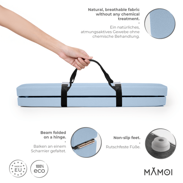 MAMOI® Gymnastics beam for kids Blue (200 cm), Padded non-slip folding balance beam, Kids gym equipment at home, Gymnastic floor beams & bases for children