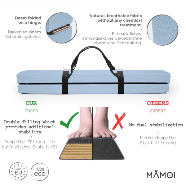 MAMOI® Gymnastics beam for kids Blue (200 cm), Padded non-slip folding balance beam, Kids gym equipment at home, Gymnastic floor beams & bases for children
