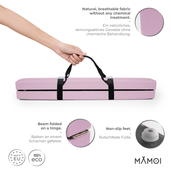 MAMOI® Składana równoważnia dla dzieci | Belka gimnastyczna | Sprzęt gimnastyczny do domowej gimnastyki antypoślizgowej dla dzieci | Równoważnia dla dzieci łatwa w transporcie | 100% ECO | Wyprodukowano w UE