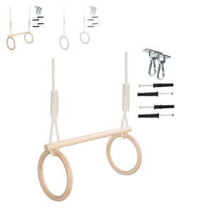 MAMOI® Anneaux gymnastique, Anneau balancoire en bois, Trapèze cirque, Balançoire trapeze pour bebe, Barre de gymnastique et accessoire de gym pour bébé