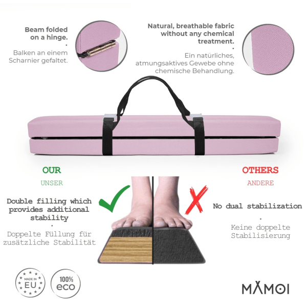 MAMOI® Składana równoważnia dla dzieci | Belka gimnastyczna | Sprzęt gimnastyczny do domowej gimnastyki antypoślizgowej dla dzieci | Równoważnia dla dzieci łatwa w transporcie | 100% ECO | Wyprodukowano w UE