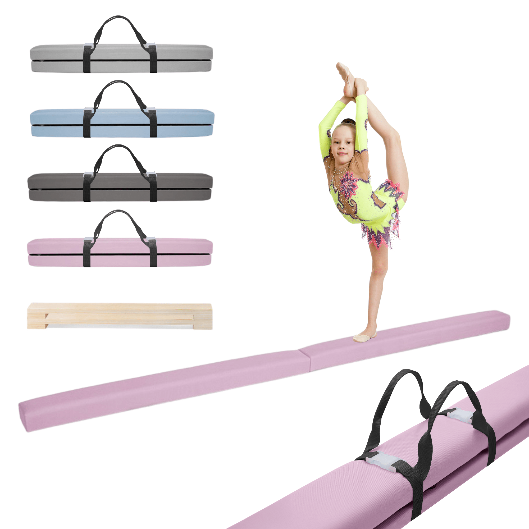 MAMOI® Gymnastics beam for kids Pink (200 cm), Padded non-slip folding balance beam, Kids gym equipment at home, Gymnastic floor beams & bases for children