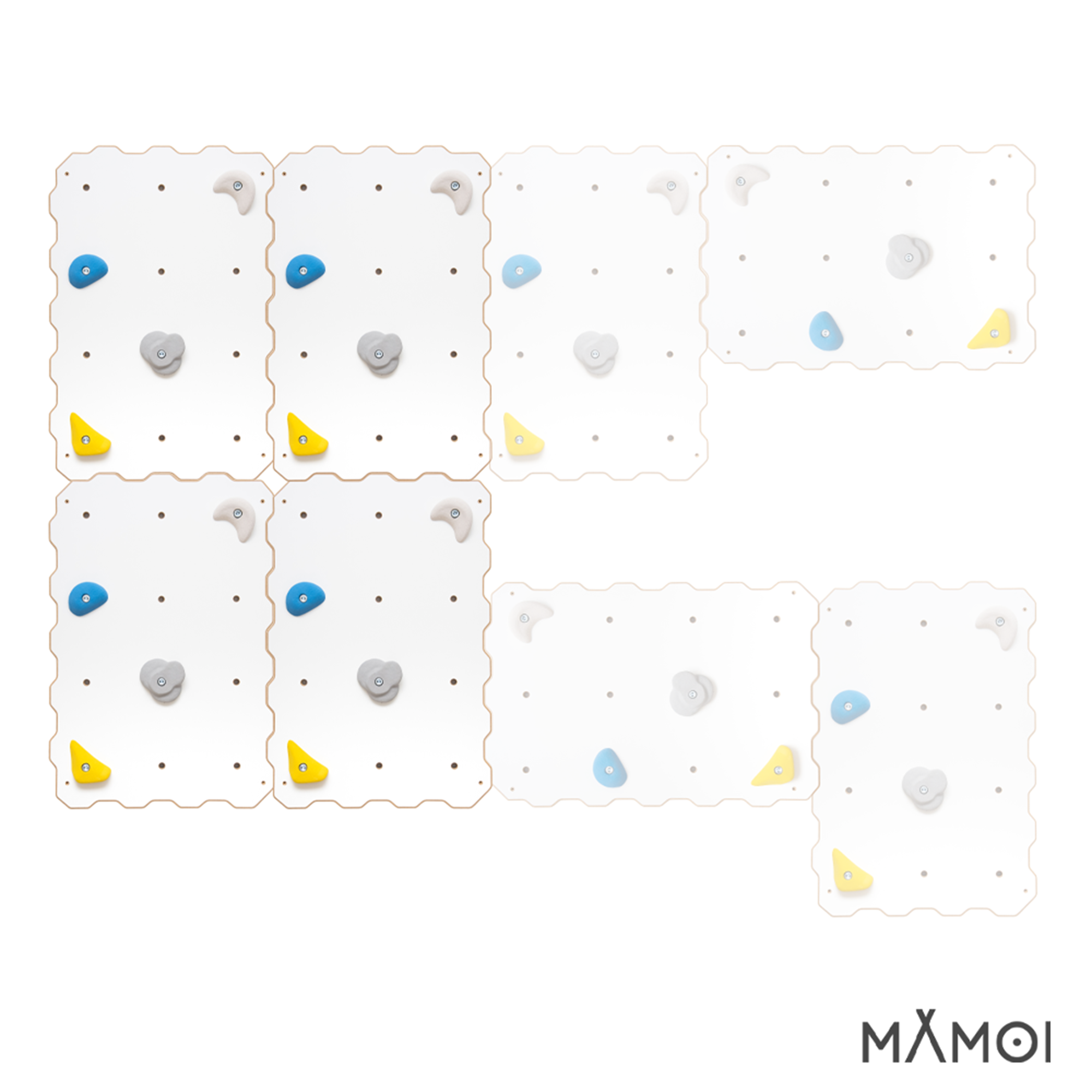 MAMOI® Wewnętrzna ścianka wspinaczkowa z uchwytami, 4 moduły, nowoczesna ścianka wspinaczkowa do pokoju, biała płyta drewnopochodna, zestaw do wspinania do montażu