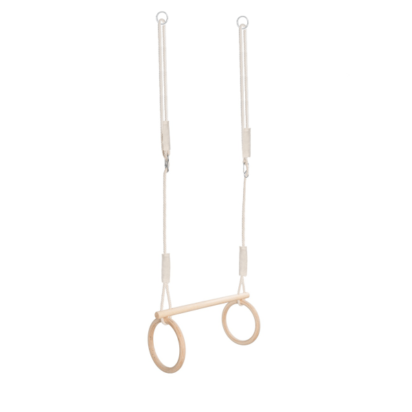 MAMOI® Trapez schaukel, Turnringe aus holz, Turngeräte für kinder indoor und outdoor, Ringe schaukel, Turnen mit Holzschaukel, Gymnastikringe und Trapezstange