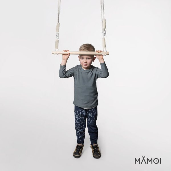 MAMOI® Trapez schaukel, Turnringe aus holz, Turngeräte für kinder indoor und outdoor, Turnen mit Holzschaukel, Gymnastikringe und Trapezstange