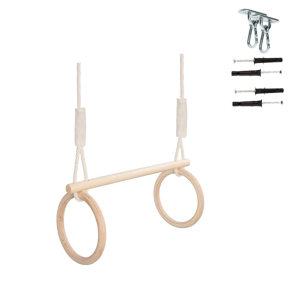 MAMOI® Gymnastic rings with bar 2in1 – training rings with height adjustment, set with ceiling hooks, for home and garden