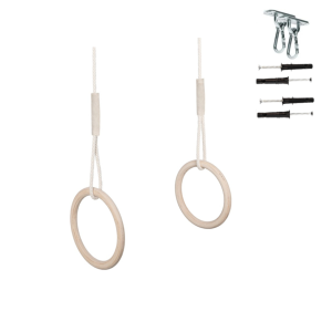 MAMOI® Gymnastic rings with bar 2in1 – wooden rings with height adjustment 85–135 cm, trapeze swing for home and garden