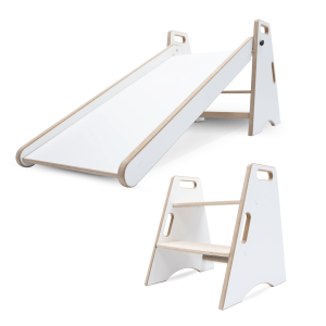 MAMOI® Kinder Indoor Rutsche – 2-in-1 Holzrutsche & Tritthocker | Montessori Kinderrutsche & Küchenhelfer