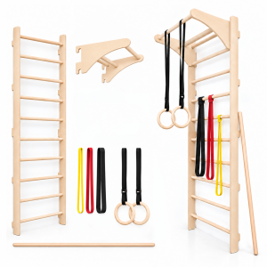 MAMOI Wall Bars with Pull-Up Handle, Rings, Bands and Stretching Stick