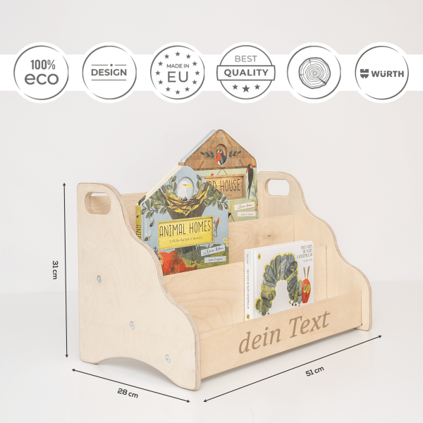 MAMOI® Personalizzato Libreria verticale per bambini, Personalizzata Porta libri in legno naturale, Scaffale librerie bambino, Mobile bambini montessoriana design moderno scandinavo