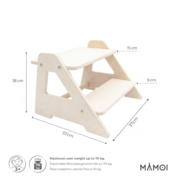 MAMOI® Dziecięcy dwustopniowy stołek stopniowy z naturalnego drewna | Nowoczesny design stołka dla dzieci | Bezpieczny i uniwersalny taboret dla dzieci z dwoma stopniami | 100% EKO | Wyprodukowane w UE