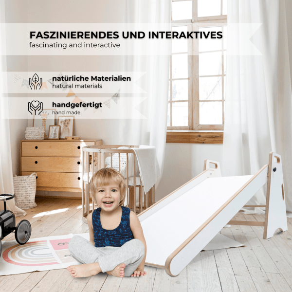 MAMOI® Indoor Kids Slide – 2-in-1 Wooden Slide & Step Stool | Montessori Toddler Slide & Kitchen Helper