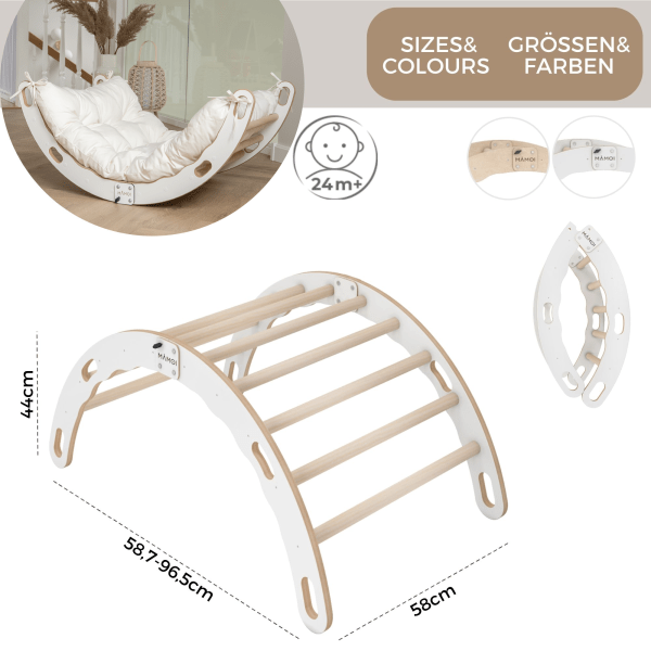 MAMOI® Arrampicata per bambini in legno naturale, Dondolo triangolo, Altalena da casa interno, Parete arco montessori a partire da 1 anno 2/3 anni