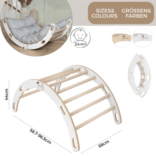 MAMOI® Arrampicata per bambini in legno naturale, Dondolo triangolo, Altalena da casa interno, Parete arco montessori a partire da 1 anno 2/3 anni