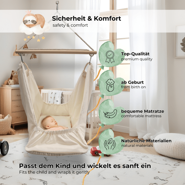 MAMOI® Hamac, Hamac bébé, Berceau à ressort bébé, Berceau à ressort, Berceau suspendu bébé, Berceau à ressort, Berceau à ressort pour un bébé, Berceau, Berceau suspendu pour un bébé, Hamac, Made in EU