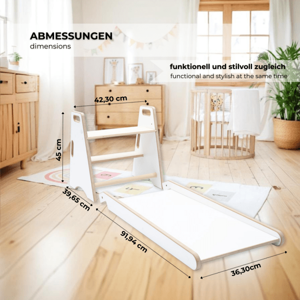 MAMOI® Indoor Kids Slide – 2-in-1 Wooden Slide & Step Stool | Montessori Toddler Slide & Kitchen Helper