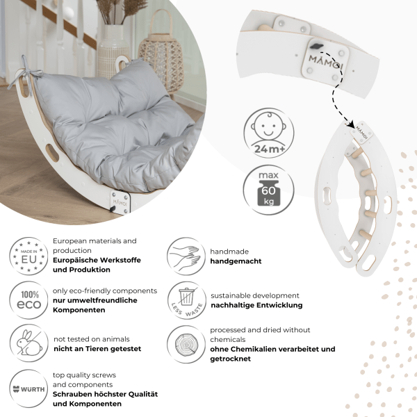 MAMOI® Arrampicata per bambini in legno naturale, Dondolo triangolo, Altalena da casa interno, Parete arco montessori a partire da 1 anno 2/3 anni