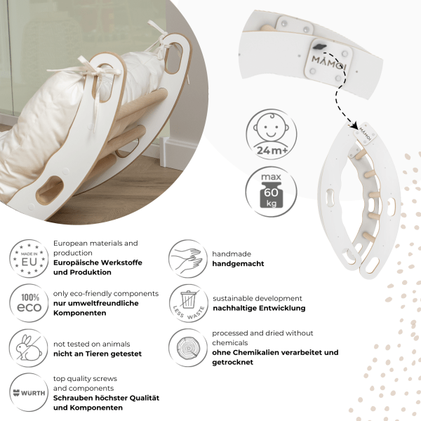 MAMOI® Arrampicata per bambini in legno naturale, Dondolo triangolo, Altalena da casa interno, Parete arco montessori a partire da 1 anno 2/3 anni