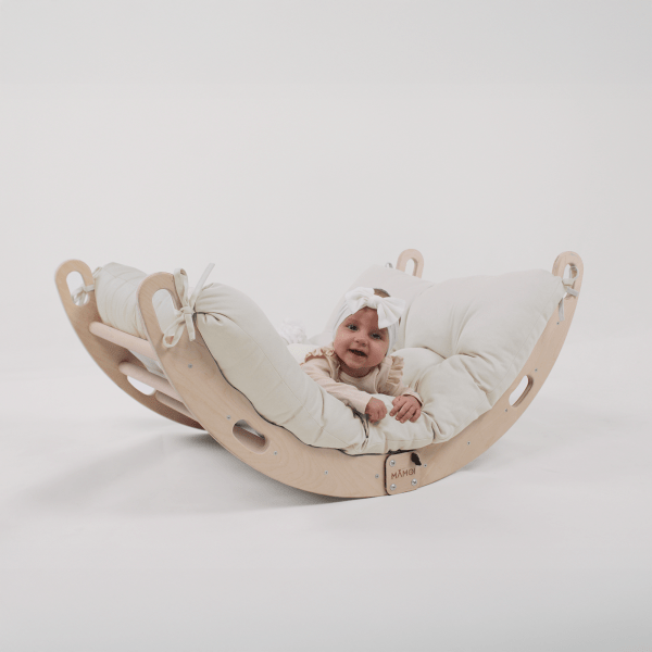 MAMOI® Kletterbogen mit Kissen, Kissen für Regenbogenwippe aus Holz, Kletterdreieck, Baby Klettern, Holzbogen für Kinder, Spielplatz, Klettergerüst Indoor ab 1/2/3 Jahre